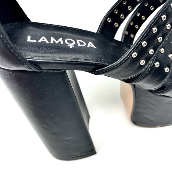 NWOT Lamoda Punk Lolita Black Studded Strap Platform Heeled Sandals Size 8 - Picture 7 of 7